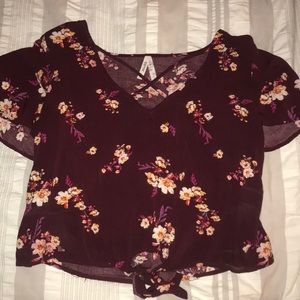 Burgundy Tie-Up Crop Top